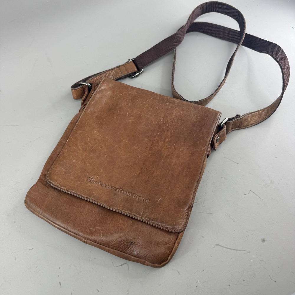 The Chesterfield Brand Unisex Brown Leather Crossbody Messenger Flap Bag